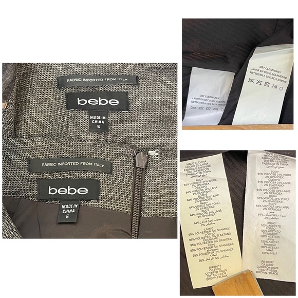 Jacket Skirt Suit Bebe Set Office Siren Size 6 Grey Ruffle Fitted viscose & wool - Picture 13 of 13